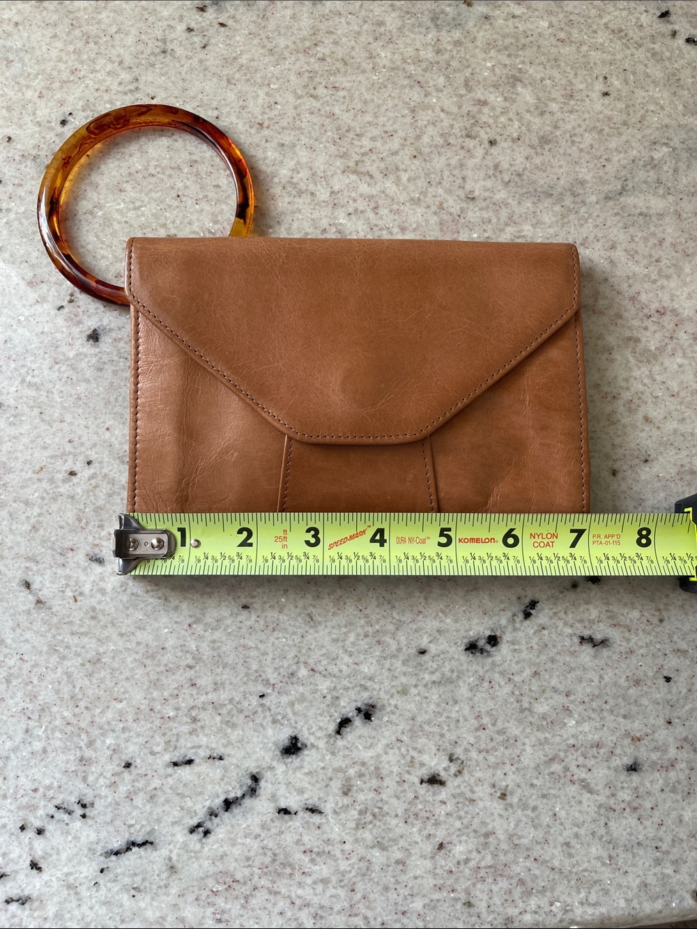 HOBO Tan Leather Wristlet Clutch with Tortoiseshell Ring - Picture 8 of 9